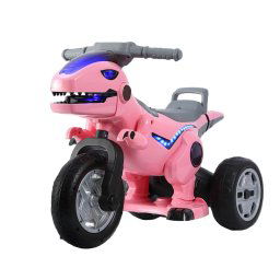 Motocicleta electrica cu 3 roti, 12V, 2 motoare, 3-7 ani, Dino roz