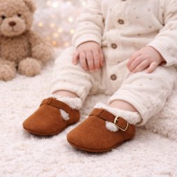 Pantofiori maro imblaniti pentru fetite - Lilly