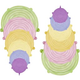 Set capace din silicon Beper C102COC101, 6.5/9.5/11.5/14.5/16.5/20.5 cm, Rezistente la temperaturi -20C-230°C, Fara BPA, Multicolor