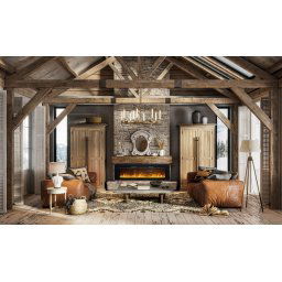 Semineu electric 3D ElectricSun PAULA GLASS negru MARE, pe perete, podea sau incorporabil, cu sunet, 10 culori, Wi-Fi cu APP internet, L183xH45cm