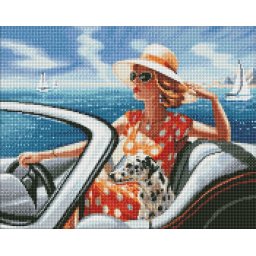 Set goblen cu diamante AB, cu sasiu, Relaxare langa mare, 40x50 cm