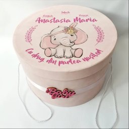 Cutie trusou botez personalizat model Elefantel fetita