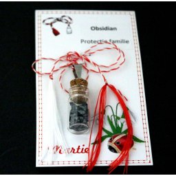 Pandantiv martisor obsidian fulg de nea - protectie pentru familii
