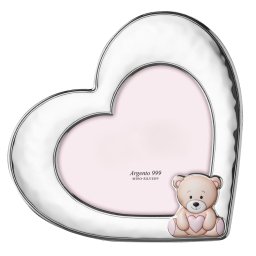 Rama Foto Argint Bebelusi Ursulet 20x20 cm Roz Inimioara