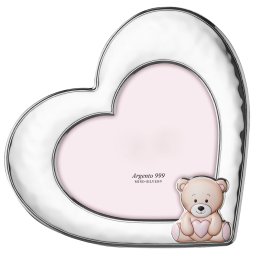 Rama Foto Argint Bebelusi Ursulet 12x12 cm Roz Inimioara