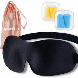 Masca de dormit Suporto 3D cu saculet Roz Peach, masca de somn premium, reglabila, blochează lumina în totalitate, cu 2 seturi de dopuri de urechi incluse.