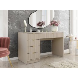 BIA4 - Birou 120 cm, masa de calculator cu 5 sertare, office - Alb / Negru / Crem cu Riflaje