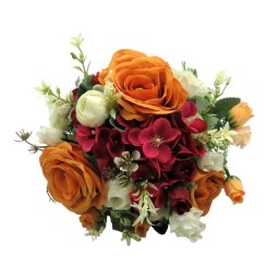 Buchet mireasa cu flori de matase, alb-caramiziu-grena - ILIF310038