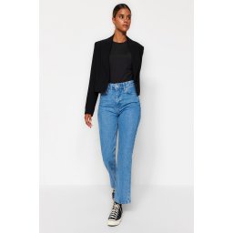 Blugi drepți Trendyol Blue High Waist