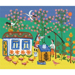 Set pictura pe numere, cu sasiu, La fantana, 50x60 cm