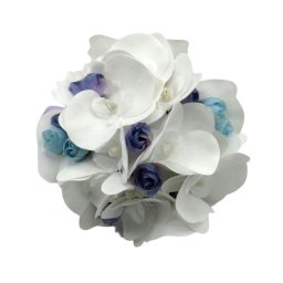 Buchet Mireasa / Mini Bride, model deosebit cu orhidee din silicon real-touch, alb&bleu - ILIF310049