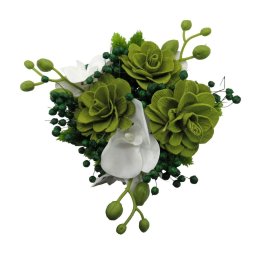 Buchet mireasa/nasa cu flori uscate si orhidee din silicon, alb&verde - ILIF310048