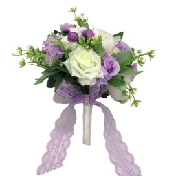 Buchet mireasa/nasa cu flori de matase, mov-lila&alb – PRIF310046