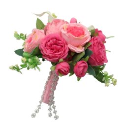 Buchet mireasa/nasa cu flori de matase si cale din silicon real-touch, roz&alb – ILIF310045
