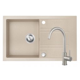 Set Chiuveta Ferro Mezzo II 1 Cuva si Picurator 780x480 mm, nisip si Baterie Ferro Camira Inox - stativa bucatarie cu pipa lebada, mobila