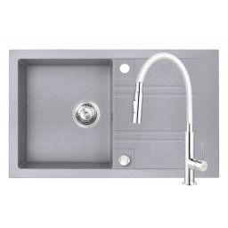 Set Chiuveta Ferro Mezzo II 1 Cuva si Picurator 780x480 mm, gri si Baterie Ferro Zumba Slim 2F - baterie stativa bucatarie cu pipa flexibila, alb