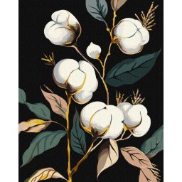Set pictura pe numere, cu sasiu, Flori de bumbac - extra culori metalizate, 40x50 cm