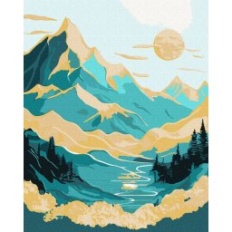 Set pictura pe numere, cu sasiu, Munte insorit- extra culori metalizate, 40x50 cm