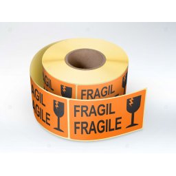 Etichete personalizate, FRAGIL FRAGILE oranj, 50x100 mm, 1000 buc rola
