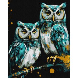 Set pictura pe numere, cu sasiu, Bufnite intelepte- extra culori metalizate, 40x50 cm