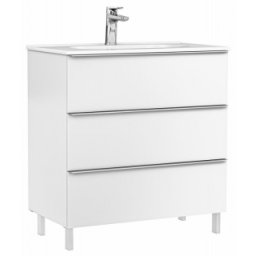 Set mobilier stativ cu 3 sertare Gala Shona cu lavoar 80cm, alb mat