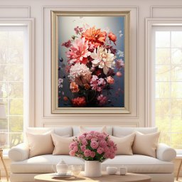 Tablou Buchet de Flori Diafan, Canvas+Rama FAS148 (Model Rama LxH: Rama Maro Antichizat 60x80cm)