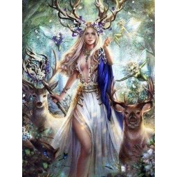 Set goblen cu diamante, fara sasiu, Imparateasa cerbilor, 40x50 cm