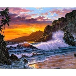 Set pictura pe numere, cu sasiu, Stanci si valuri, 40x50 cm