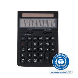 Calculator de birou Calculator de birou MAUL ECO850, 12 digits, realizat din plastic reciclat, incarcare solara - negru