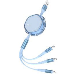 Cablu incarcare 3 in 1, Retractabil, iUni x1, 66W, Fast Charge, Type-C, Lightning, USB, Micro-USB, 120cm, iPhone, Samsung, Huawei, Xiaomi, Airpods, MacBook