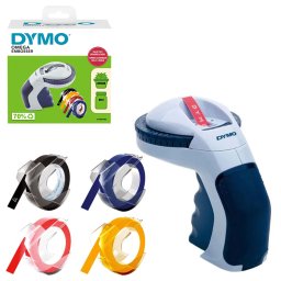 Set aparat de etichetat manual DYMO Omega cu 3 benzi embosabile rosie, galbena si albastra pentru etichete 3D si organizare acasa, la birou si in atelier DY2174605TRC