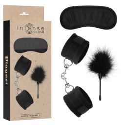 Intense Fetish Erotic Playset 2 With Handcuffs, Blind Mask & Tickler Black