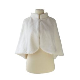 Bolero mireasa, alb cu blanita, cu brosa, fara maneci, lung, L 58cm - ILIF311024