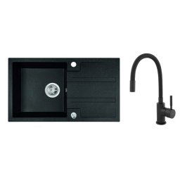 Set Chiuveta bucatarie Ferro negru 48x78 si Baterie chiuveta, gura flexibila NERO