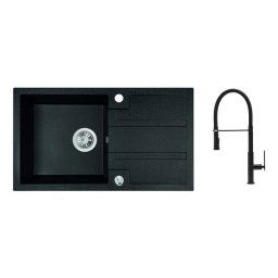Set Chiuveta bucatarie Laveo 44x76 si Baterie bucatarie cu pipa flexibila cu doua functii negru Italla