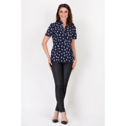 Awama Woman's Shirt A89 Navy Blue Flamingo