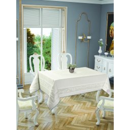 Față de masă impermeabila Valentini Bianco, Model Jackline Olive, 160x220 cm, culoare Crem