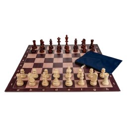 Combo set: Tabla sah din PVC cu aspect lemn +Piese de sah din lemn + Gentuta pentru piese