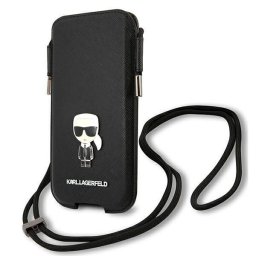 Geanta telefon Karl Lagerfeld Saffiano Ikonik Karl pentru 6.1 inch, culoare negru