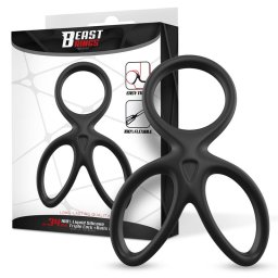 Beast Rings Triple Penis & Testicles Ring Liquid Silicone Black