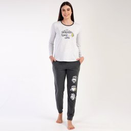 Pijamale Dama Confortabile Vienetta, Model 'All You Need is Coffee' Gray