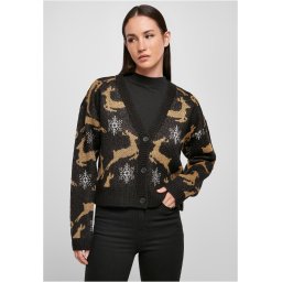 Women's short oversized Christmas cardigan black/gold