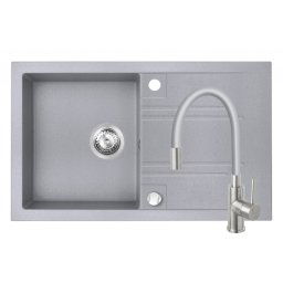 Set Chiuveta Ferro Mezzo II 1 Cuva si Picurator 780x480 mm, gri si Baterie Ferro Zumba Inox - baterie stativa bucatarie cu pipa flexibila, gri-argintiu