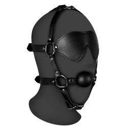 Ouch! Xtreme Blindfolded Head Harness with Solid Ball Gag Black