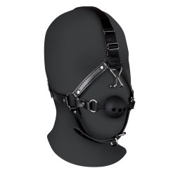 Ouch! Xtreme Head Harness with Breathable Ball Gag and Nose Hooks Black