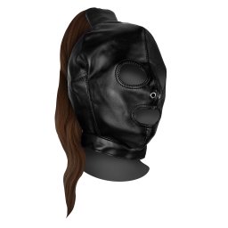 Ouch! Xtreme Mask with Brown Ponytail Black