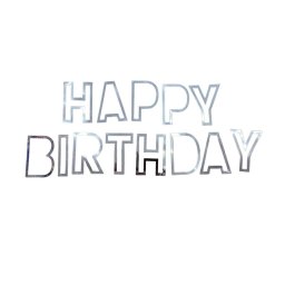 Banner Happy Birthday contur argintiu 16.5 x 11.5 cm