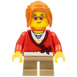 Lego City Minifigurina - Minifigurină-Fetiţă cu bluză roşie şi ochelari