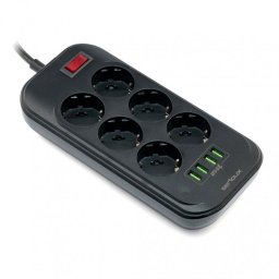 Prelungitor cu 6 x Schuko + 4 x USB-A 3.1A 2m Negru, SRXP-PS66B