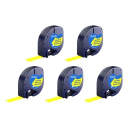 Set 5 etichete din plastic compatibile DYMO LetraTag 12 mm galben pentru organizare acasa si identificare vizibila S0721620